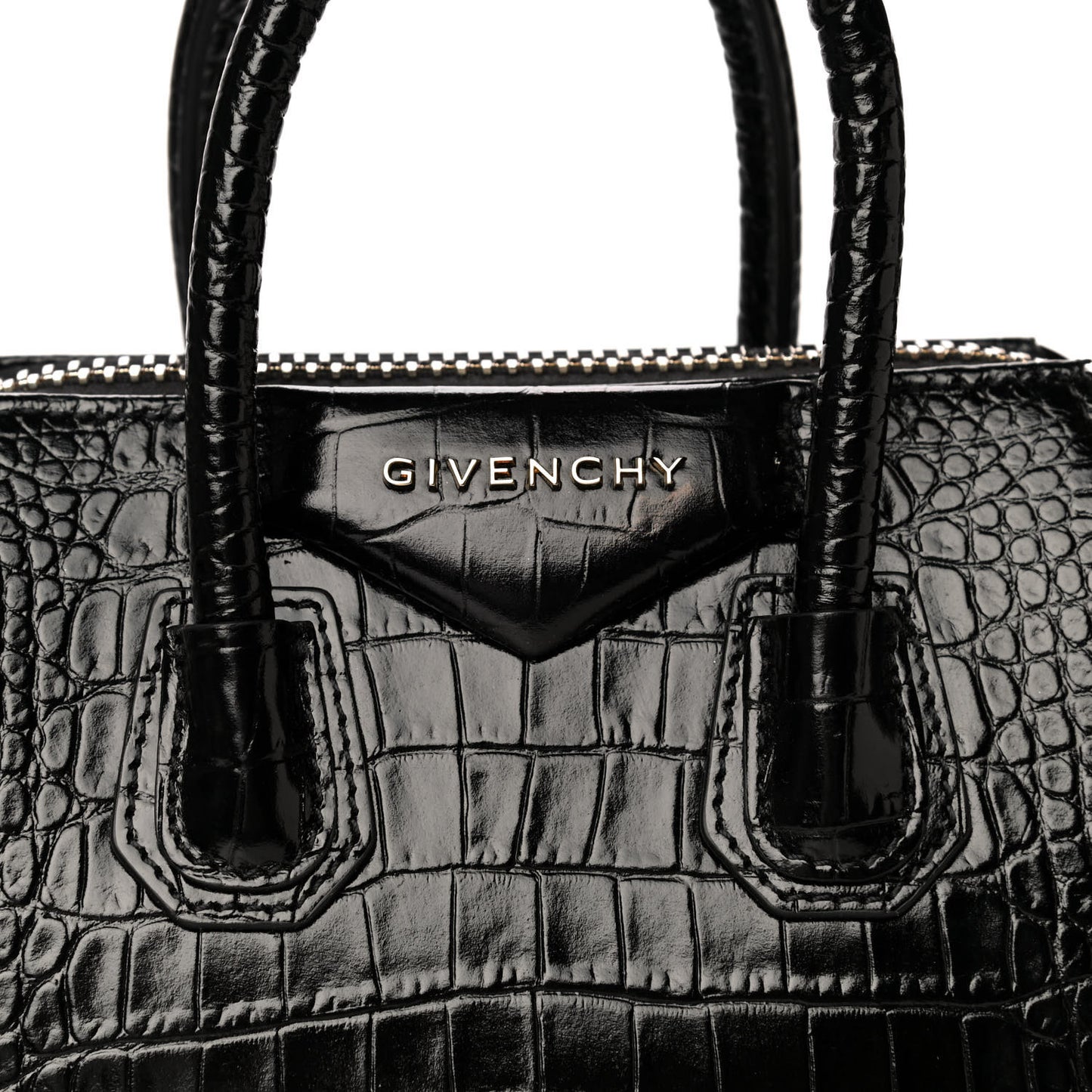Calfskin Crocodile Embossed Mini Antigona Black