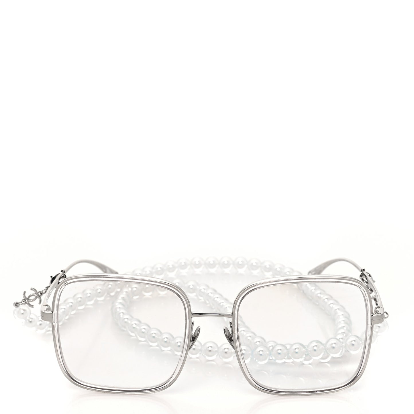Metal Removable Pearl Chain Square Eyeglasses 2195-S Silver
