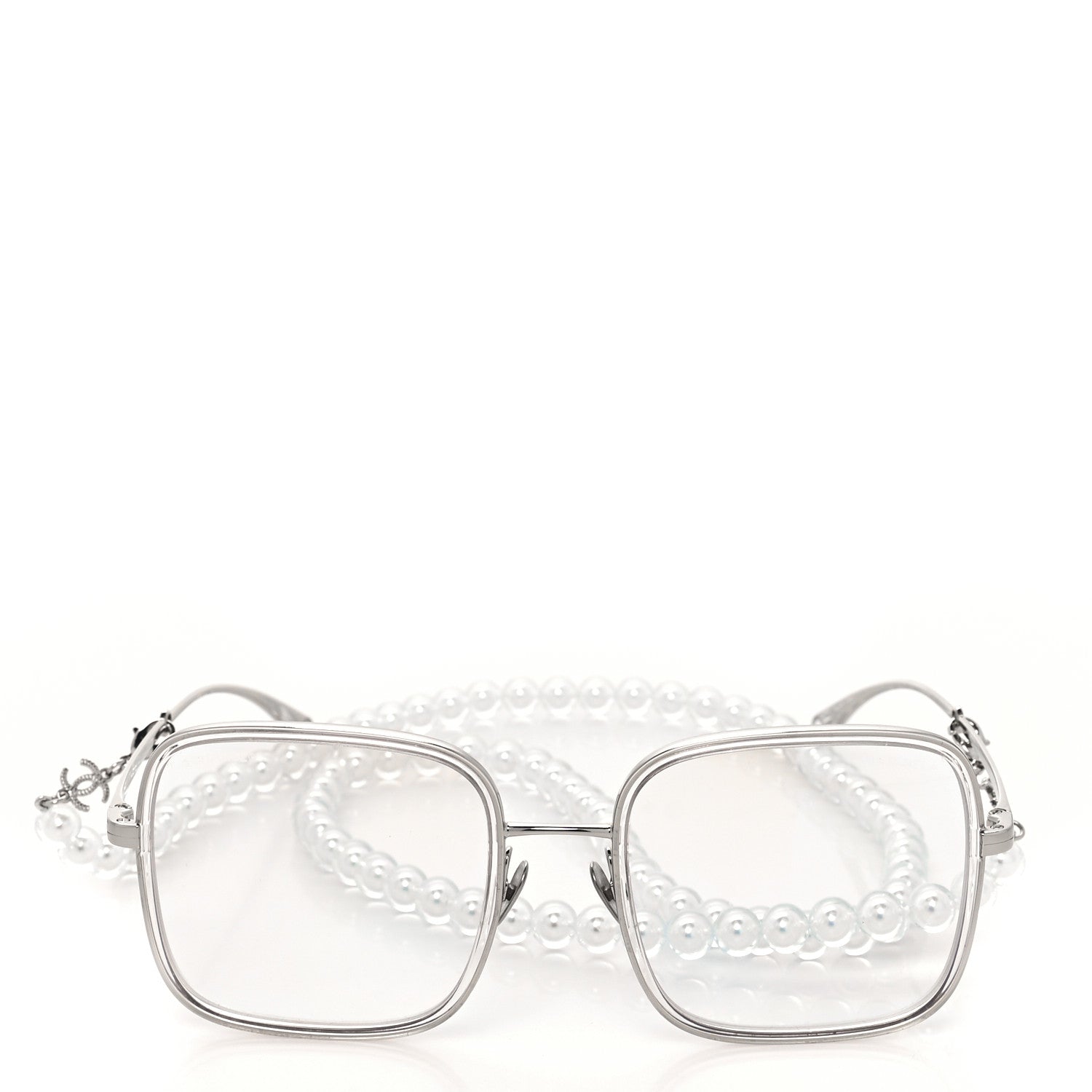 Chanel Metal Removable Pearl Chain Square Eyeglasses 2195-S Silver 2 of 7