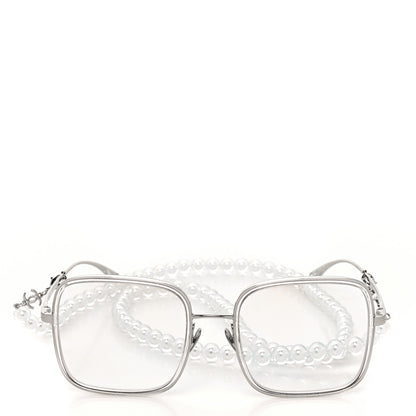 Chanel Metal Removable Pearl Chain Square Eyeglasses 2195-S Silver 2 of 7