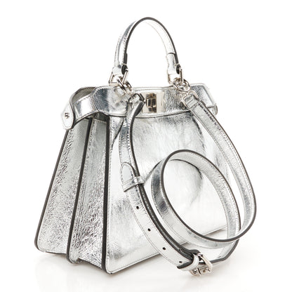 Fendi Rock Millenium Laminata Small Peekaboo I SEE U Satchel Argento 3 of 11