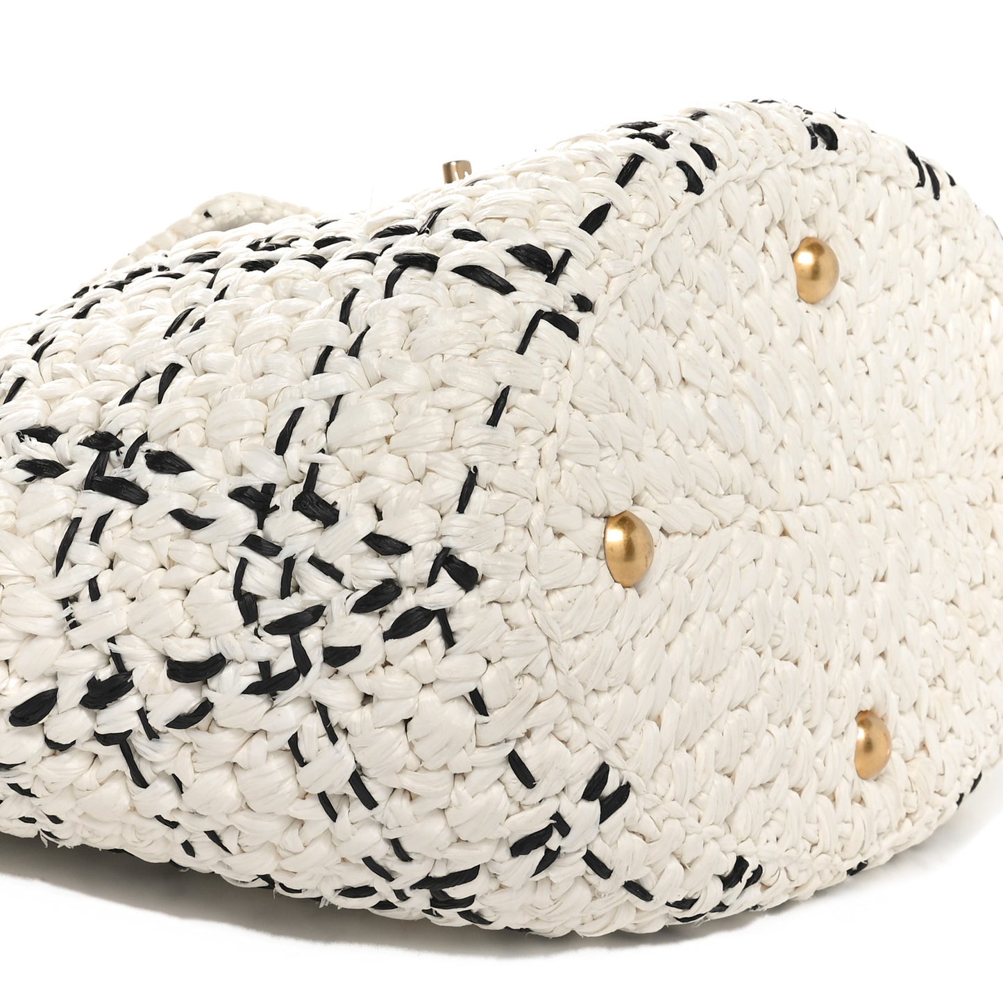 Raffia Effect Tweed Shopping Tote White Black