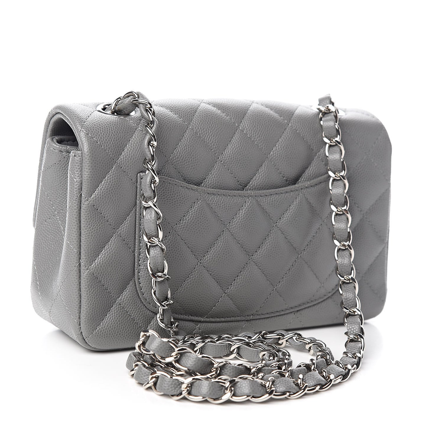 Caviar Quilted Mini Rectangular Flap Grey