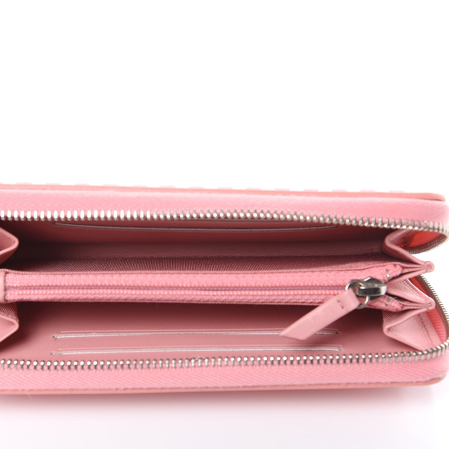 Caviar Quilted Medium Stripe Filigree Zip Around Wallet Pink White