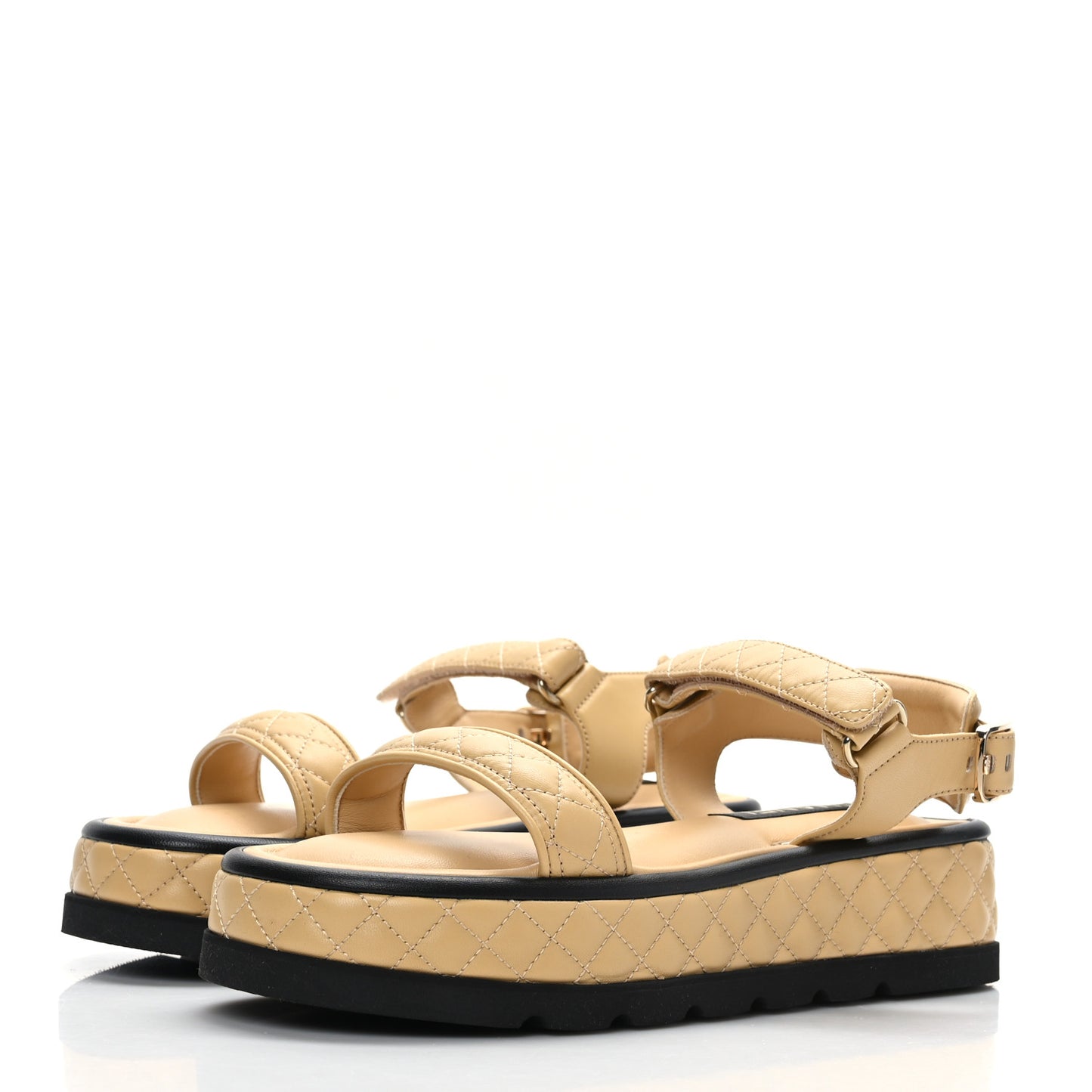 Lambskin Quilted Platform Sandals 41 Beige Black