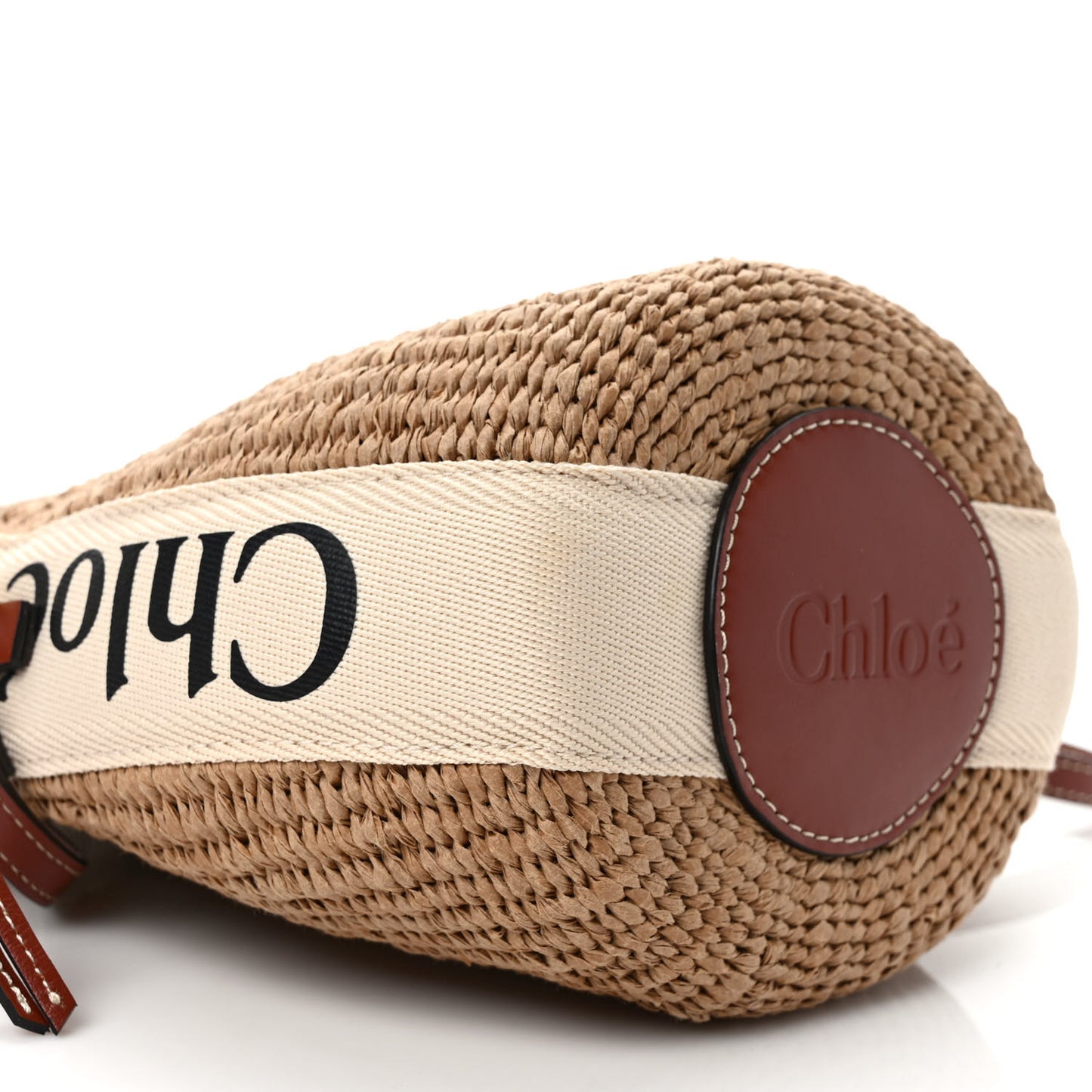 Raffia Calfskin Small Woody Basket Bag Brown