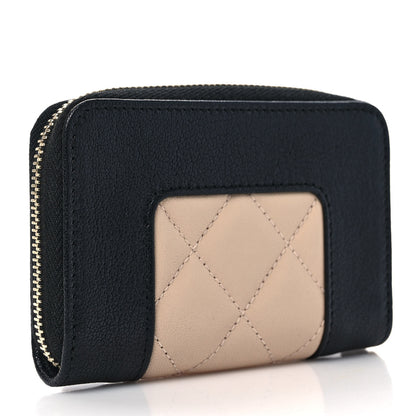 Chanel Sheepskin Quilted Mademoiselle Vintage Zip Coin Purse Beige Black 3 of 8