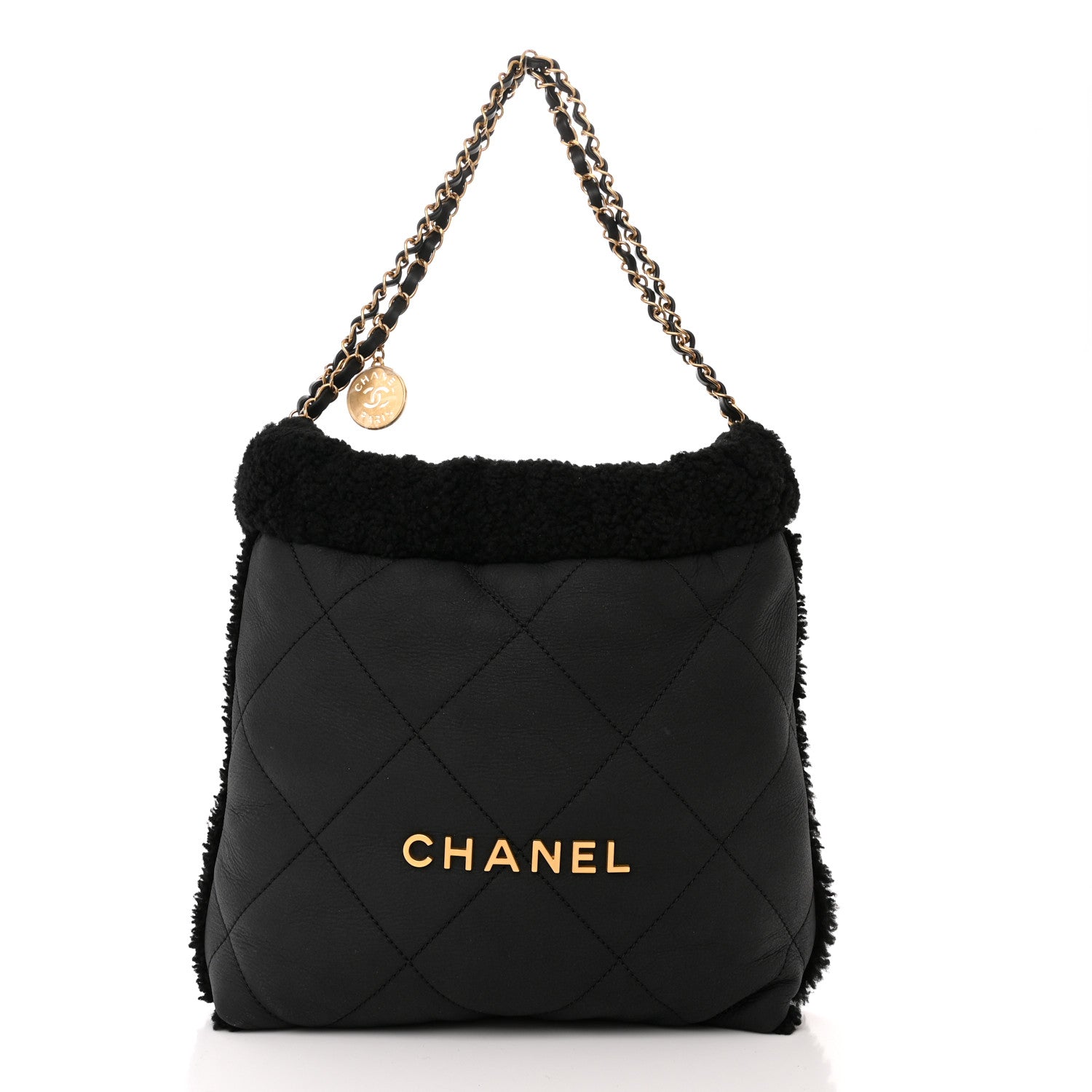 Chanel Shearling Aged Lambskin Quilted Small Chanel 22 Black 3 of 11