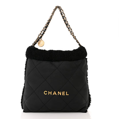 Chanel Shearling Aged Lambskin Quilted Small Chanel 22 Black 3 of 11