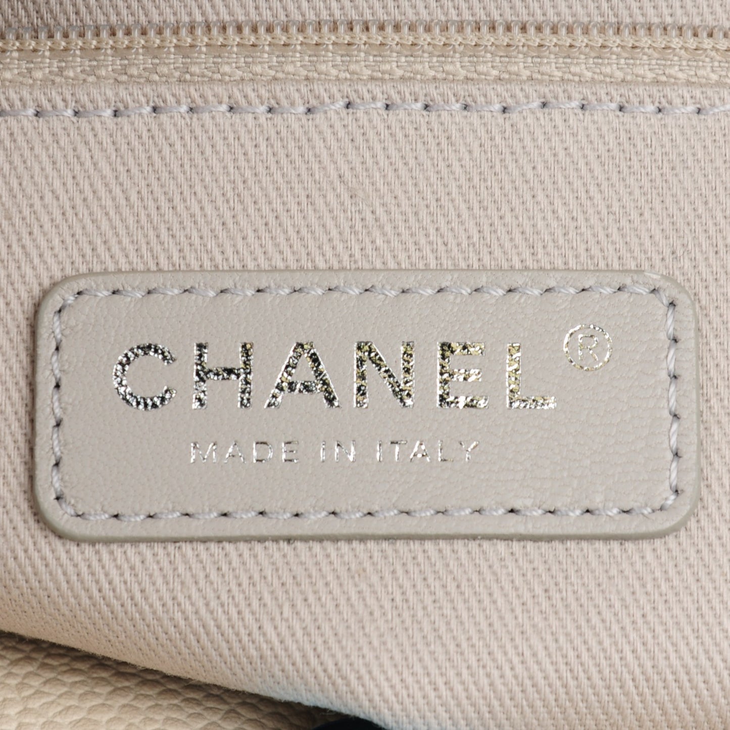 Glazed Calfskin Small Deauville Tote Ivory