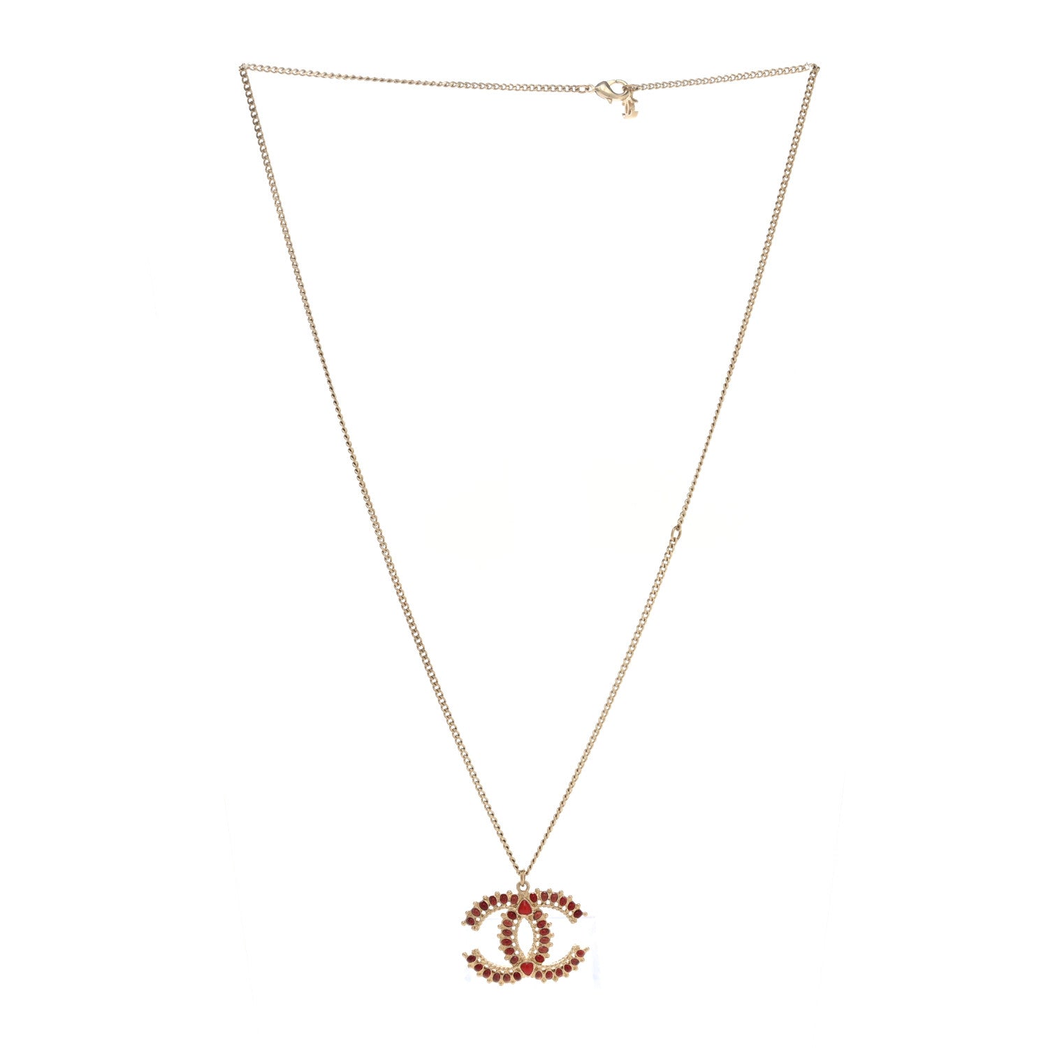 Chanel Resin CC Necklace Gold Red Burgundy 3 of 5