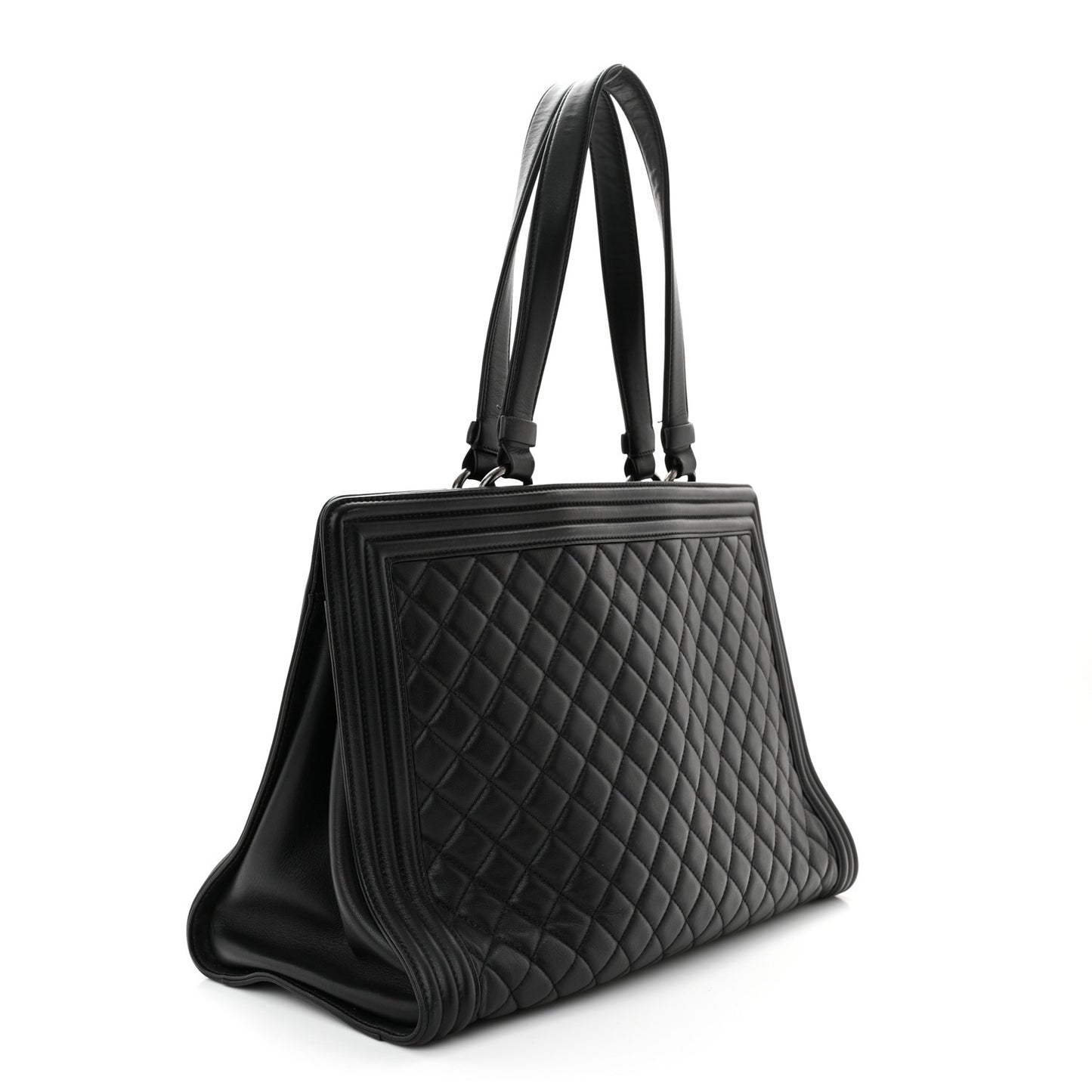 Calfskin Quilted Boy Shopping Tote Black