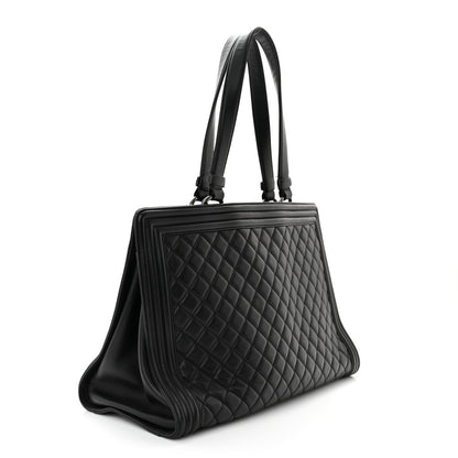 Chanel Calfskin Quilted Boy Shopping Tote Black 3 of 11