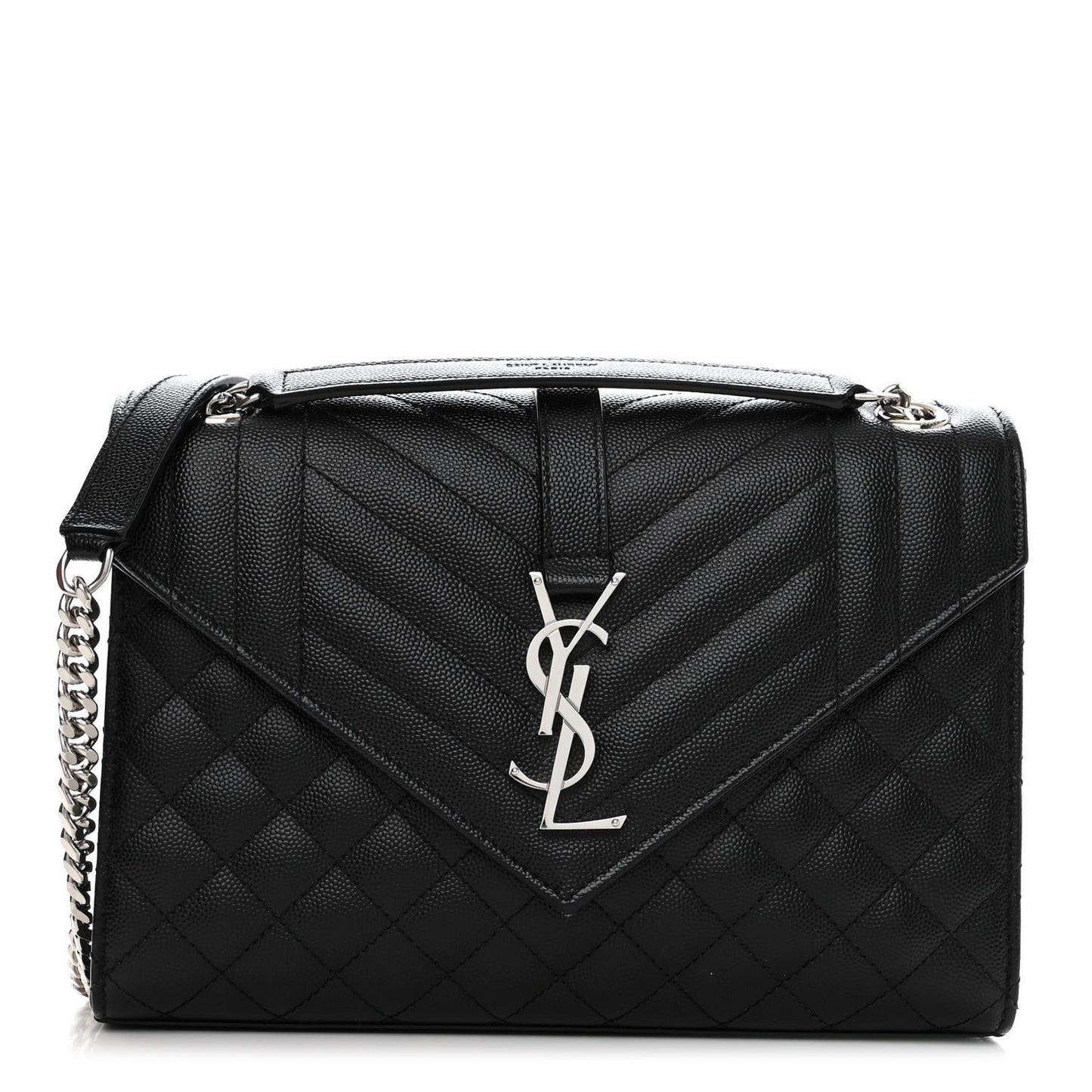 Grain De Poudre Textured Mixed Matelasse Triquilt Medium Monogram Satchel Black