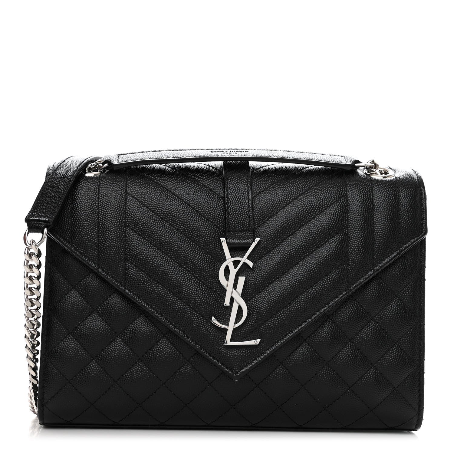 Saint Laurent Grain De Poudre Textured Mixed Matelasse Triquilt Medium Monogram Satchel Black 1 of 9