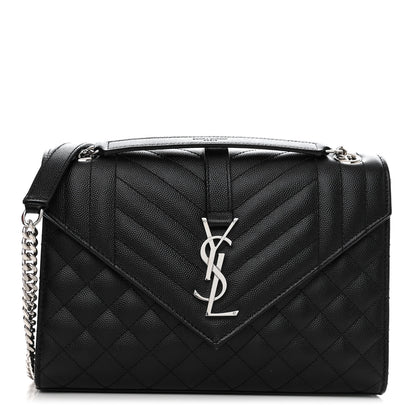 Saint Laurent Grain De Poudre Textured Mixed Matelasse Triquilt Medium Monogram Satchel Black 1 of 9