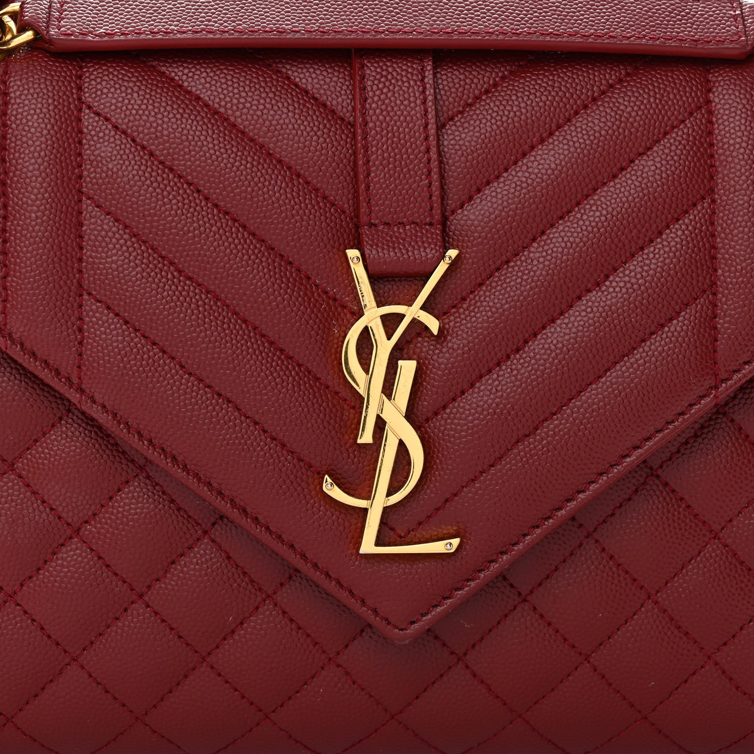 Saint Laurent Grain De Poudre Textured Mixed Matelasse Triquilt Medium Monogram Satchel Oxblood 7 of 9