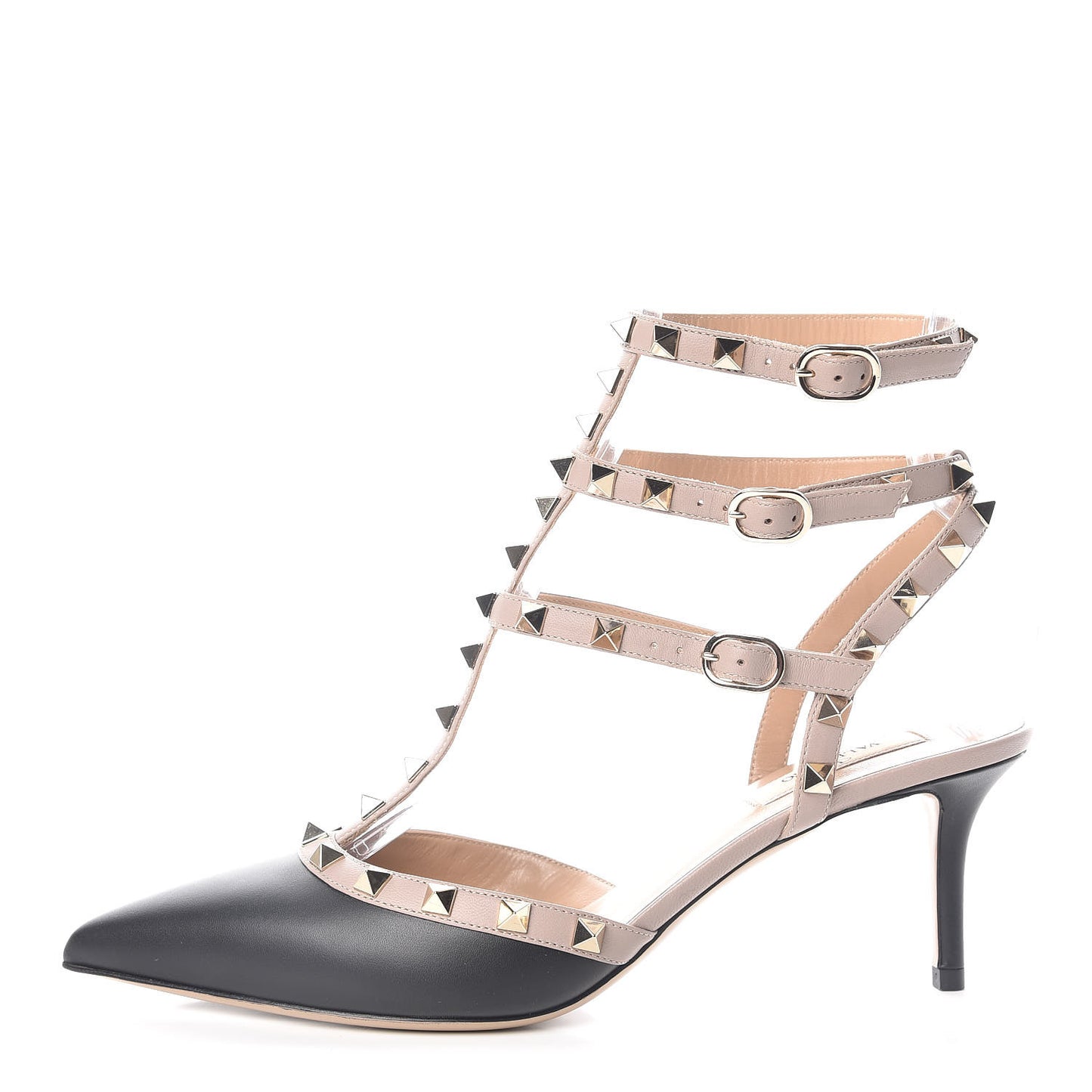 Calfskin Nappa Rockstud Ankle Strap 65mm Pumps 40 Black Poudre