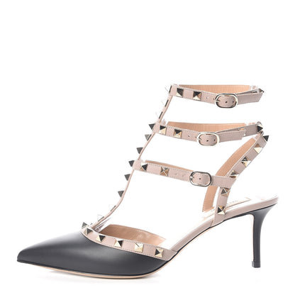 Valentino Garavani Calfskin Nappa Rockstud Ankle Strap 65mm Pumps 40 Black Poudre 1 of 8