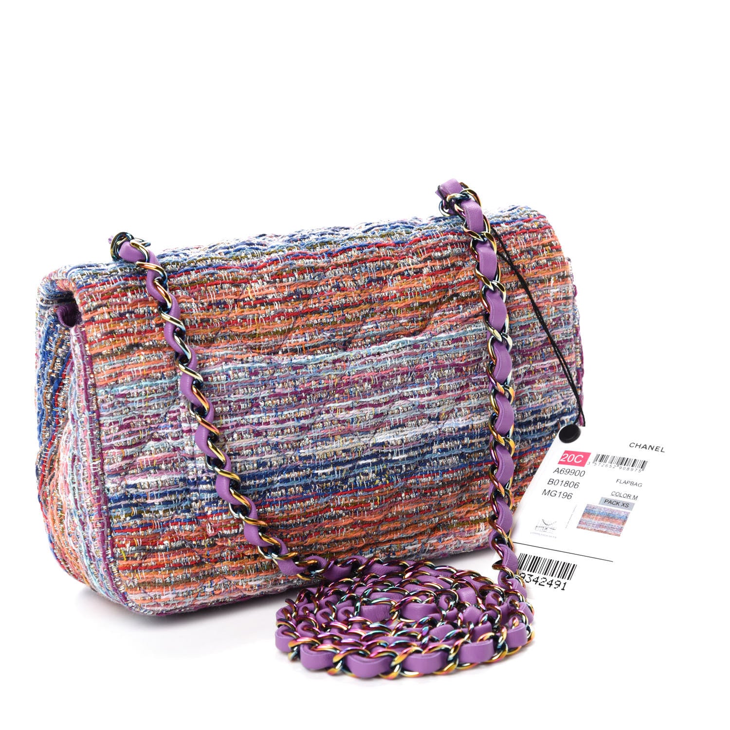 Chanel Tweed Quilted Mini Rectangular Flap Blue Pink Orange 3 of 11