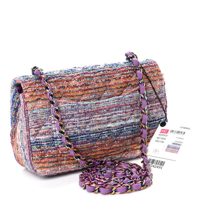 Chanel Tweed Quilted Mini Rectangular Flap Blue Pink Orange 3 of 11