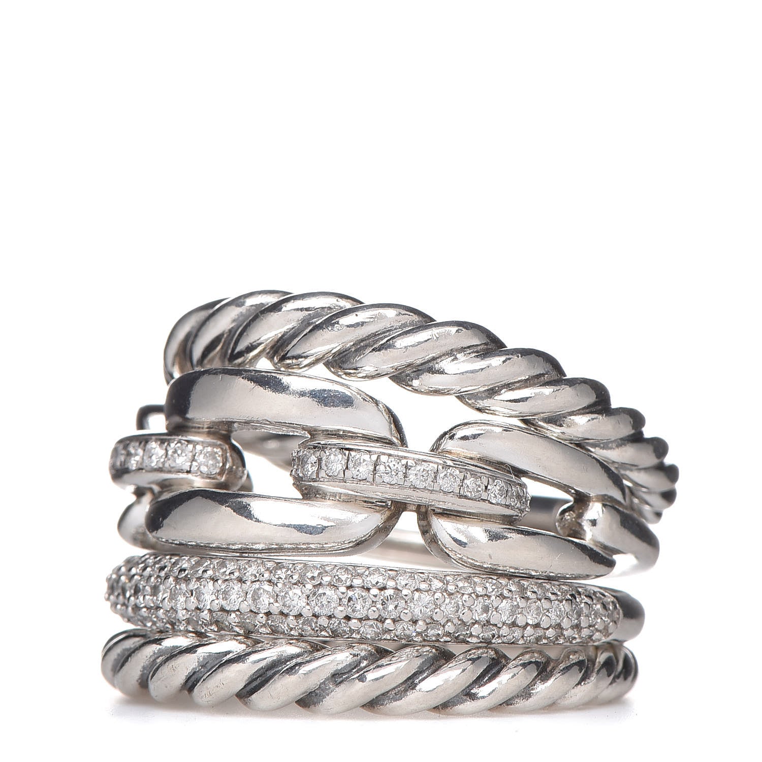 David Yurman Sterling Silver Diamond Wellesley Four-Row Ring 50 5.5 4 of 8
