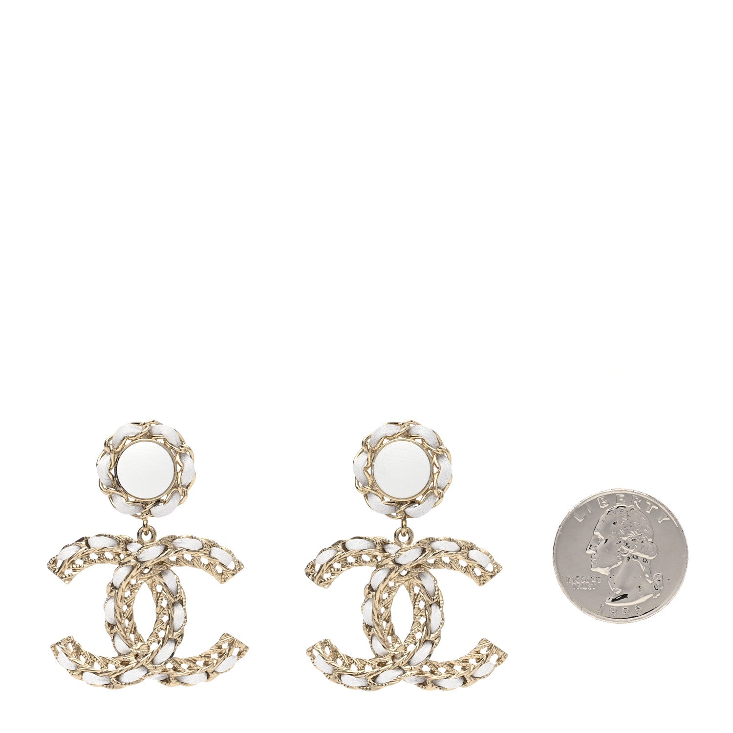 Chanel Lambskin Metal Chain CC Drop Earrings White Gold 2 of 5