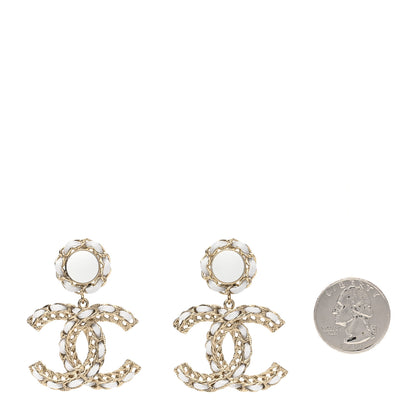 Chanel Lambskin Metal Chain CC Drop Earrings White Gold 2 of 5