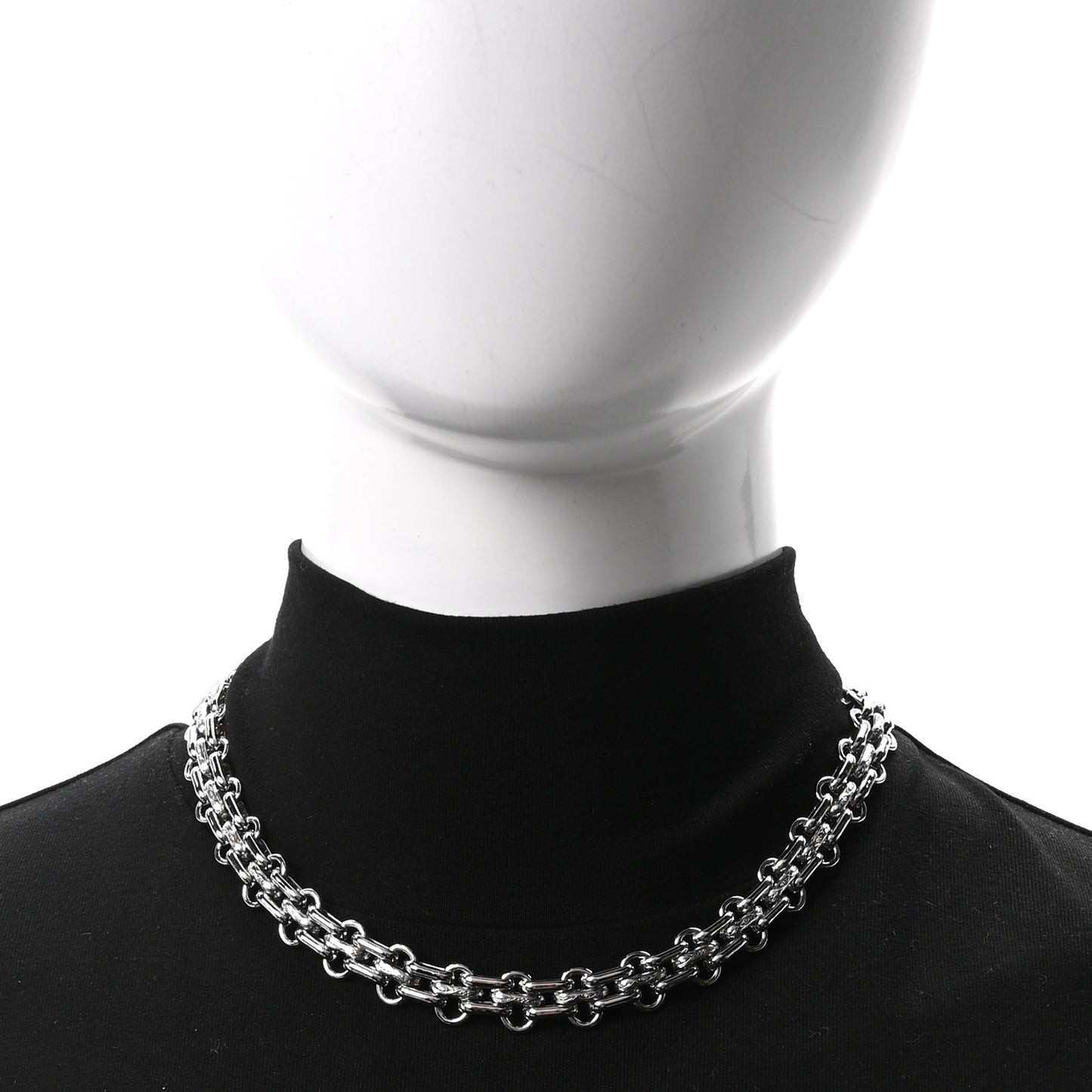 Metal Chain Link CC Choker Necklace Silver
