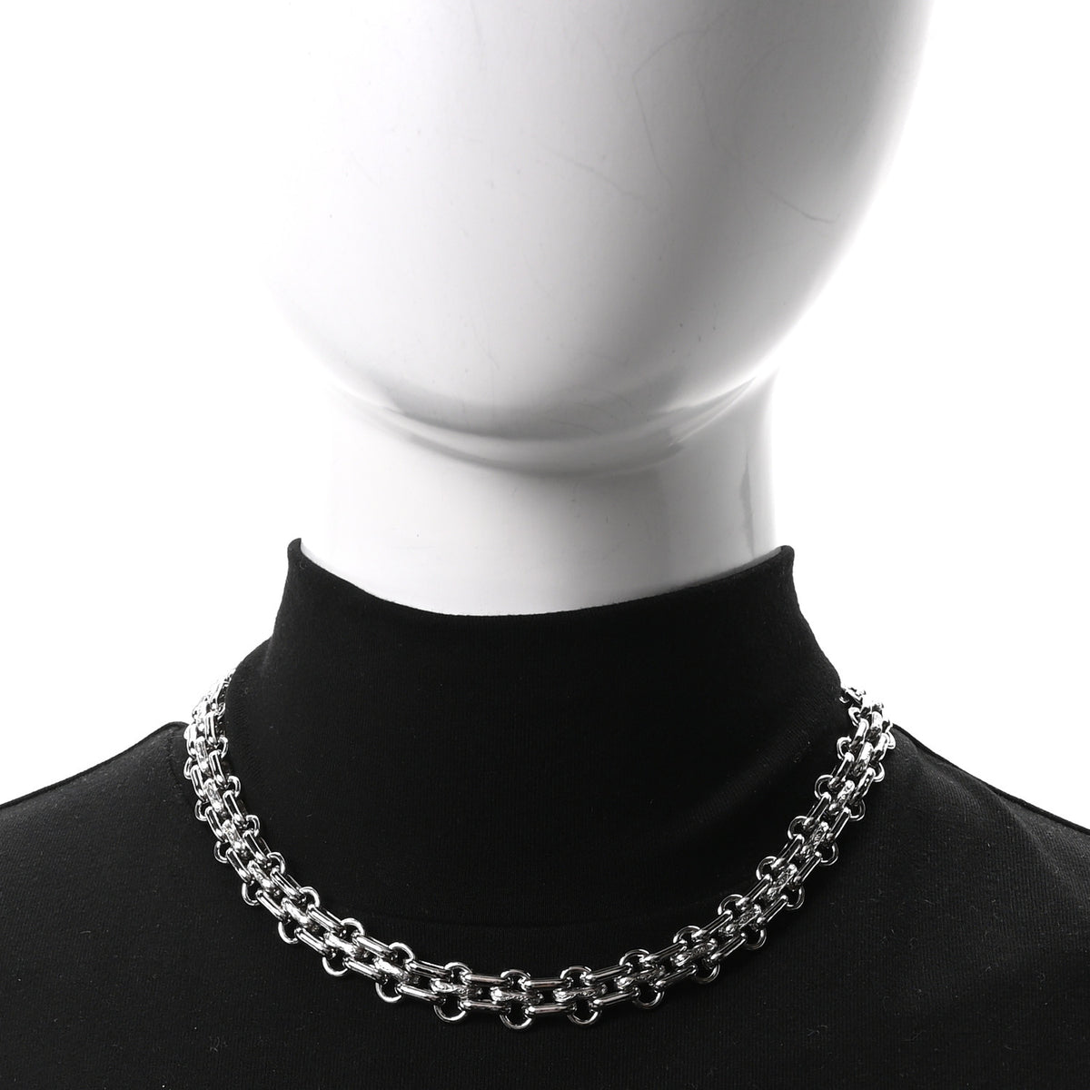 Chanel Metal Chain Link CC Choker Necklace Silver 2 of 6