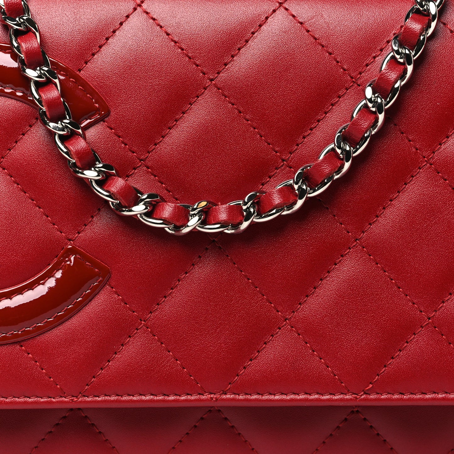 Calfskin Quilted Cambon Wallet On Chain WOC Red