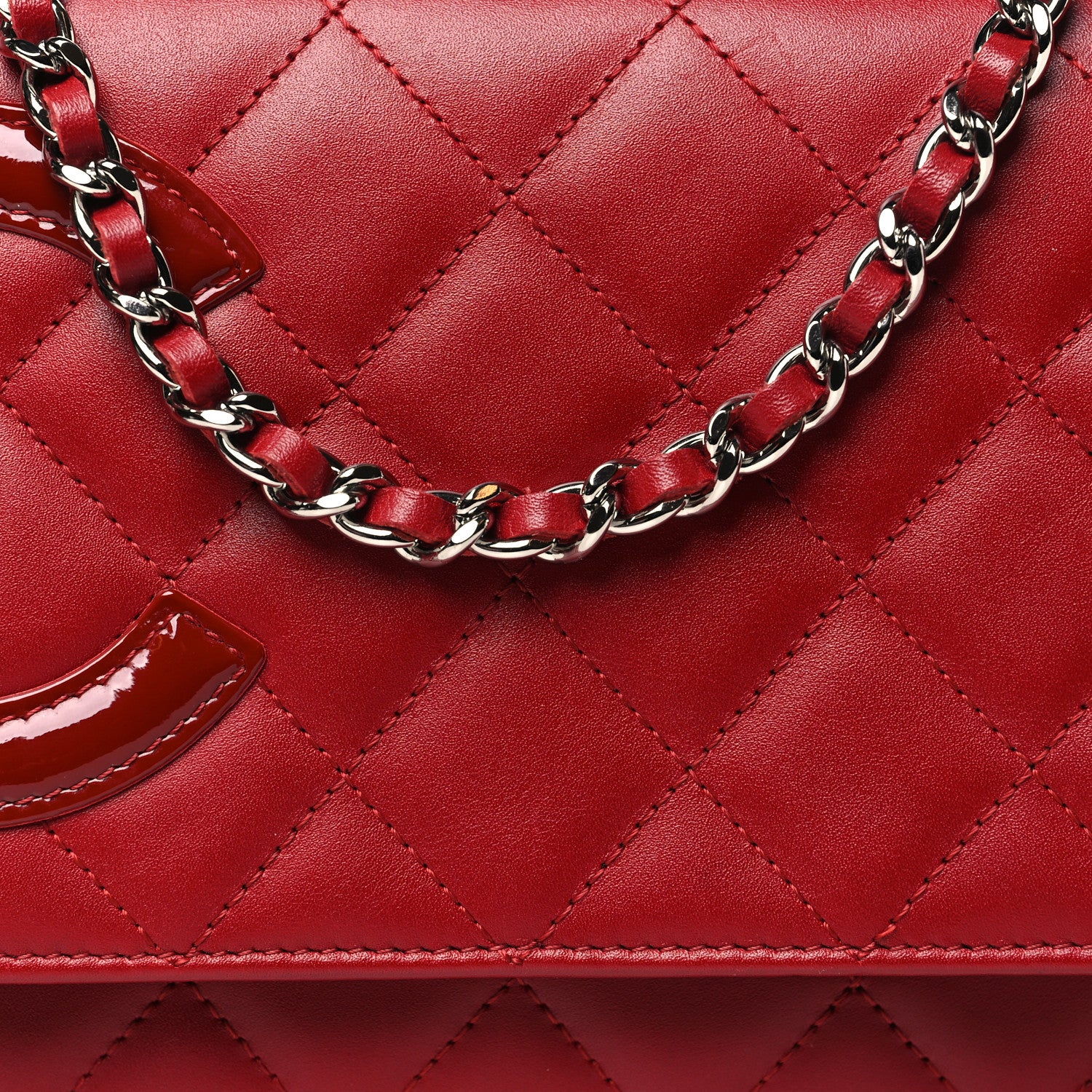 Chanel Calfskin Quilted Cambon Wallet On Chain WOC Red 9 of 11