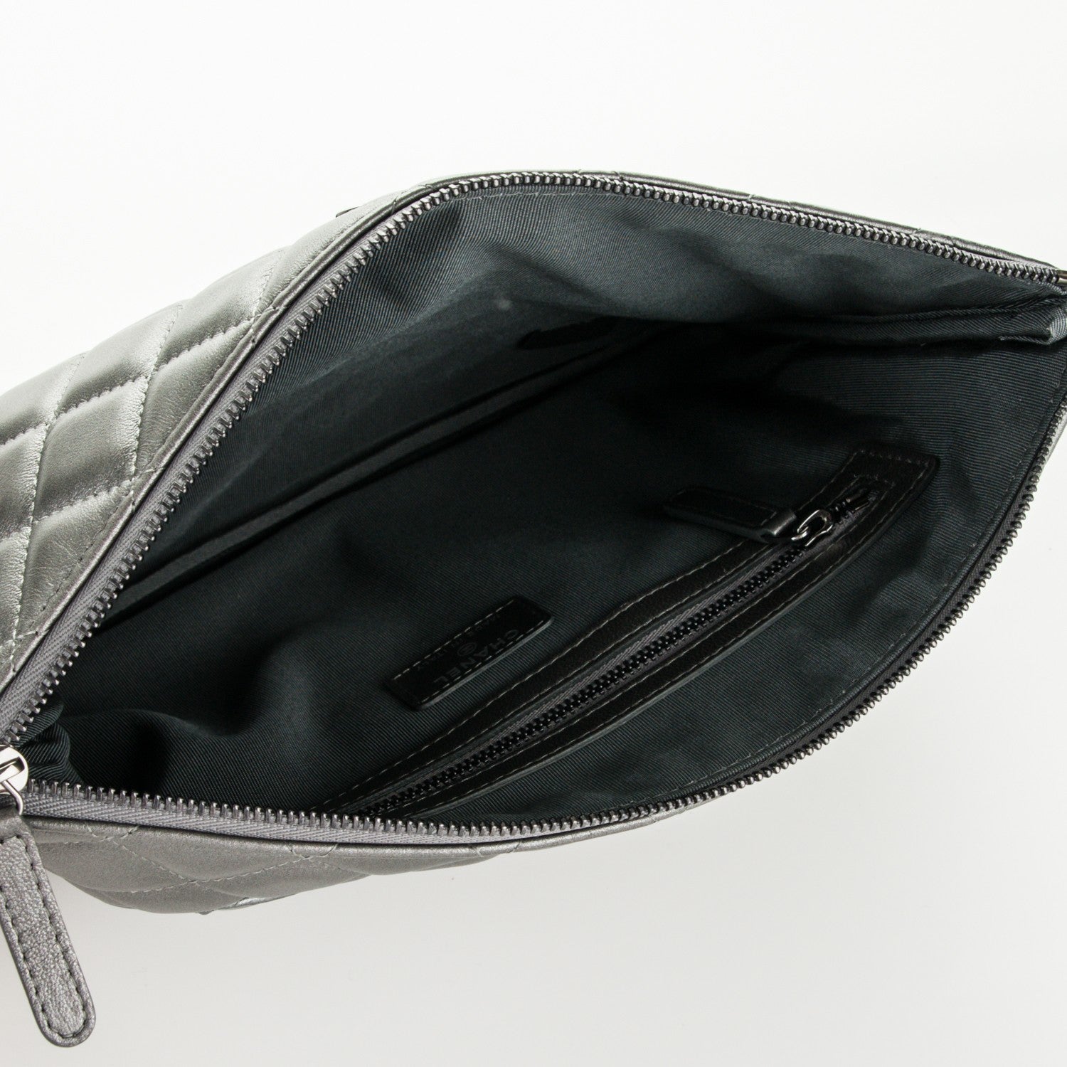 Chanel Metallic Lambskin Quilted Medium Cosmetic Case Silver 5 of 6