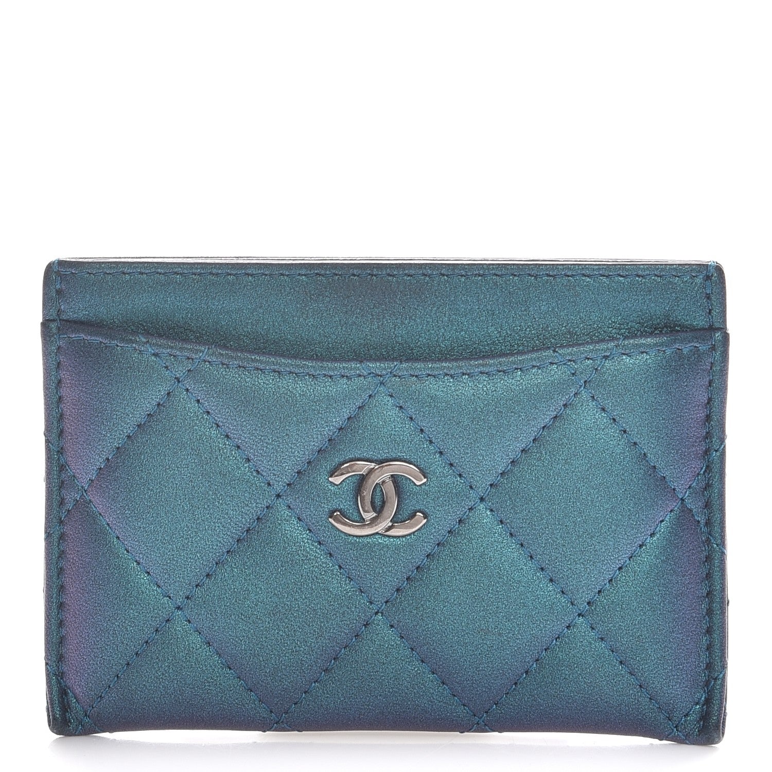 Chanel Metallic Lambskin Quilted Card Holder Turquoise 1 of 9