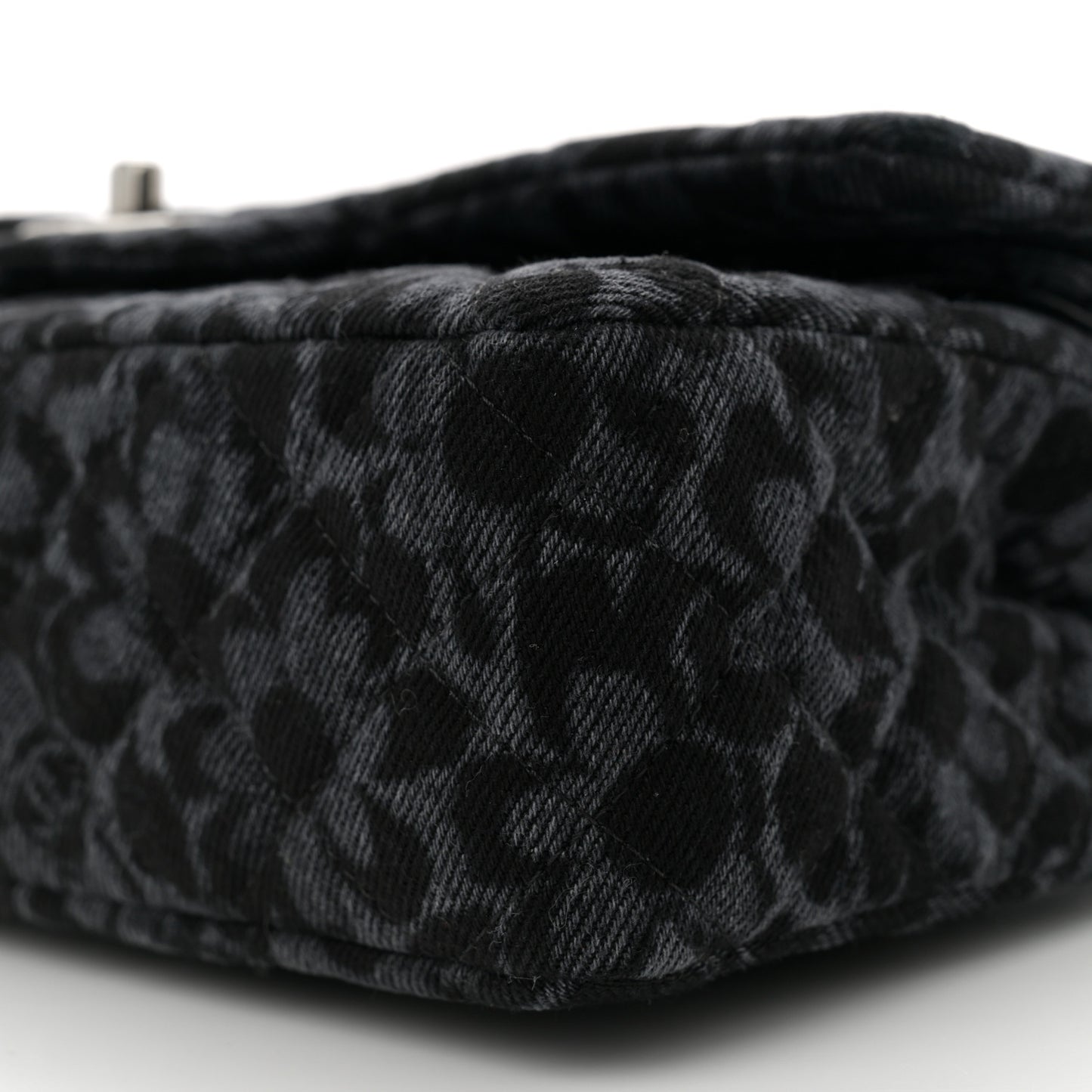 Printed Denim Quilted Flower Medium Double Flap Black