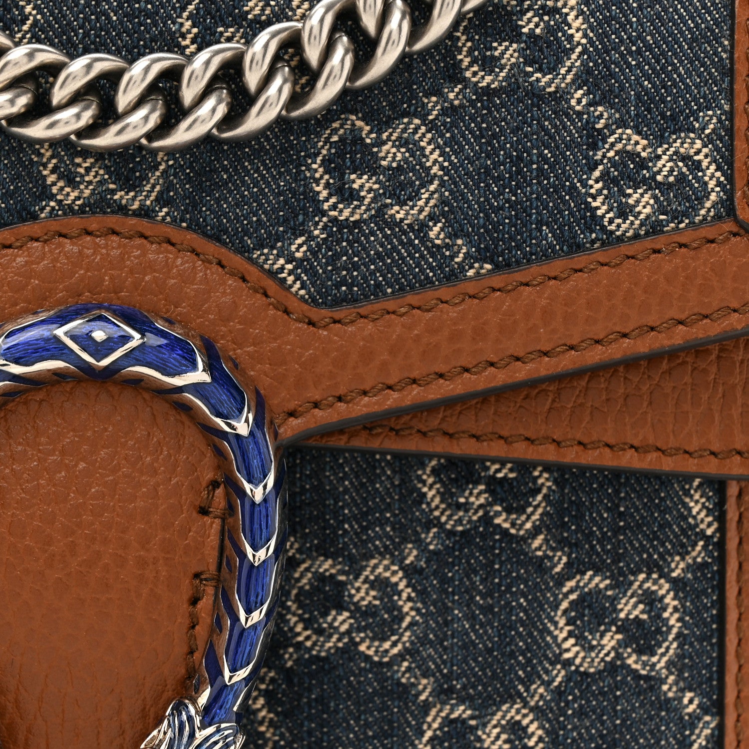Gucci New Denim GG Monogram Dollar Calfskin Enamel Mini Dionysus Shoulder Bag Blue Tea Cuir Epilog Electric Blue 8 of 12