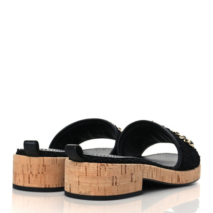 Chanel Tweed Cork CC Chain Mule Sandal 39 Black 4 of 9