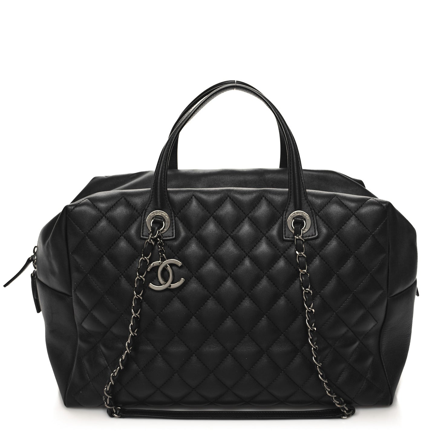 Calfskin Quilted Feather Weight Bowling Bag Black