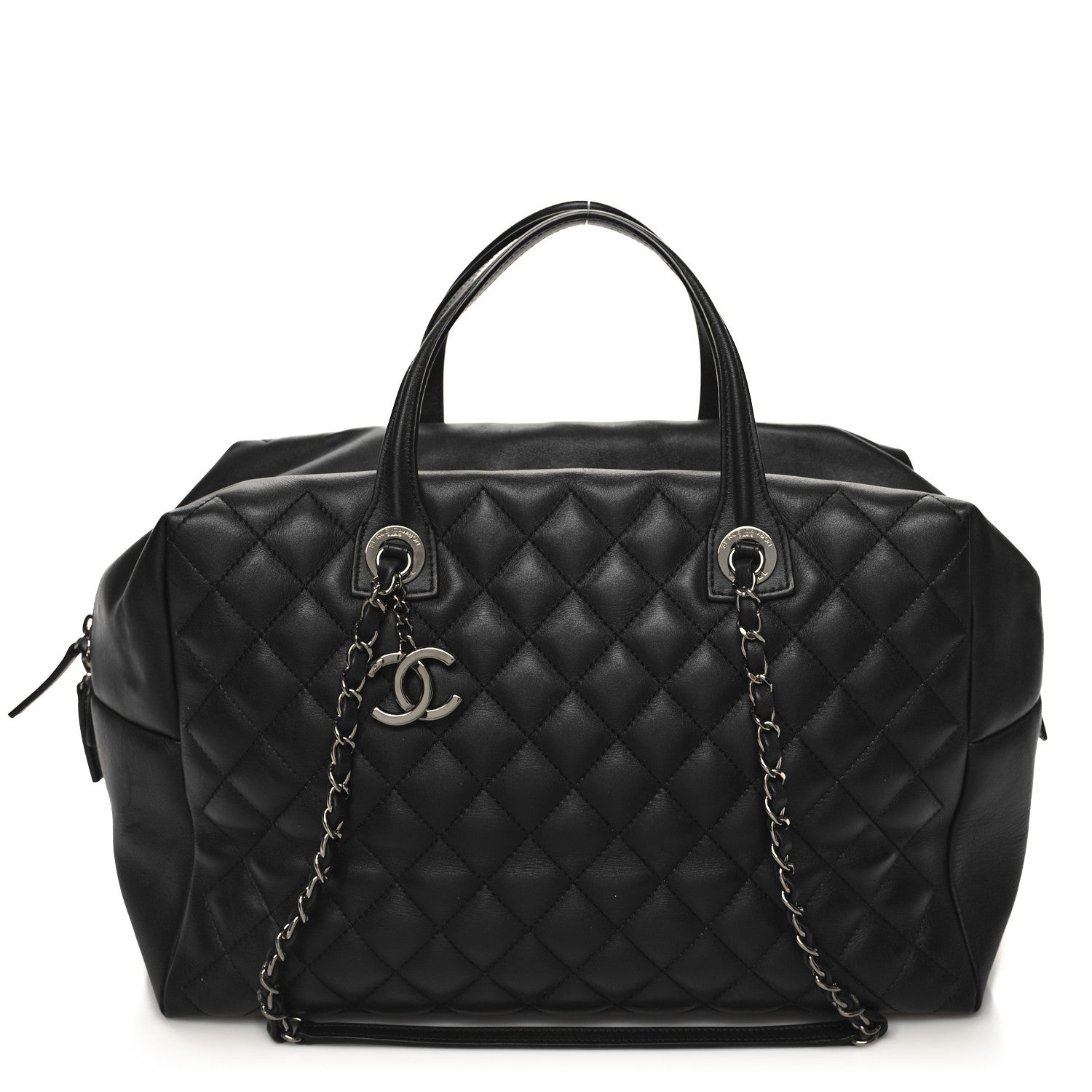 Chanel Calfskin Quilted Feather Weight Bowling Bag Black 1 of 14