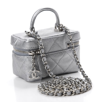 Chanel Metallic Caviar Quilted Mini Top Handle Vanity With Chain Silver 3 of 11