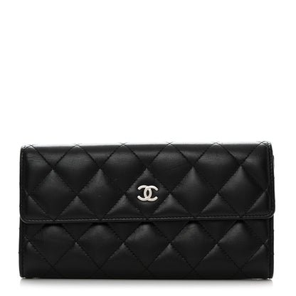 Chanel Lambskin Quilted Long Gusset Flap Wallet Black 1 of 8