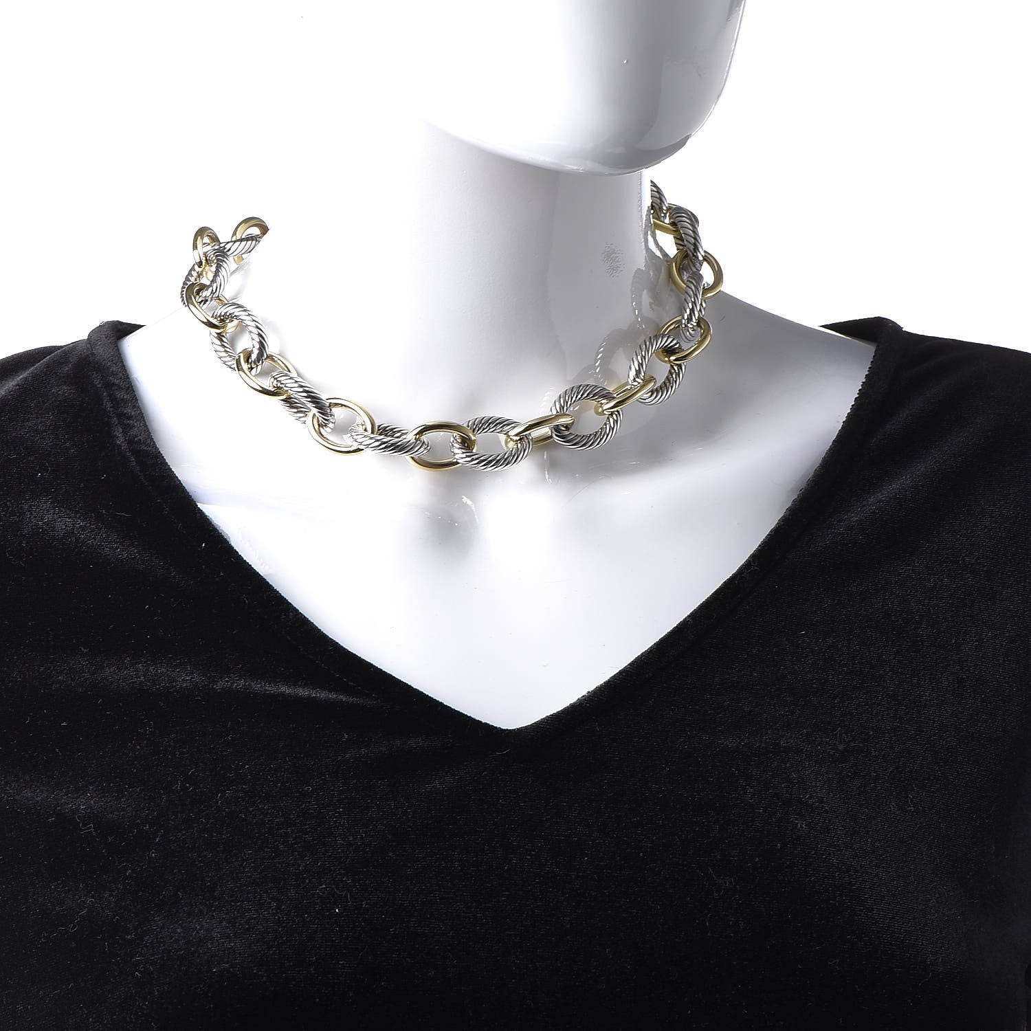 David Yurman Sterling Silver 18K Yellow Gold 18mm Extra Large Oval Link Necklace 2 of 6