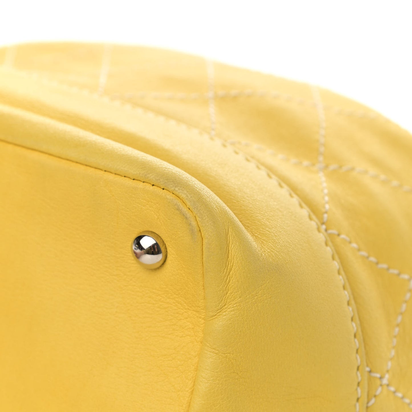 Lambskin Contrast Stitch Drawstring Tote Yellow