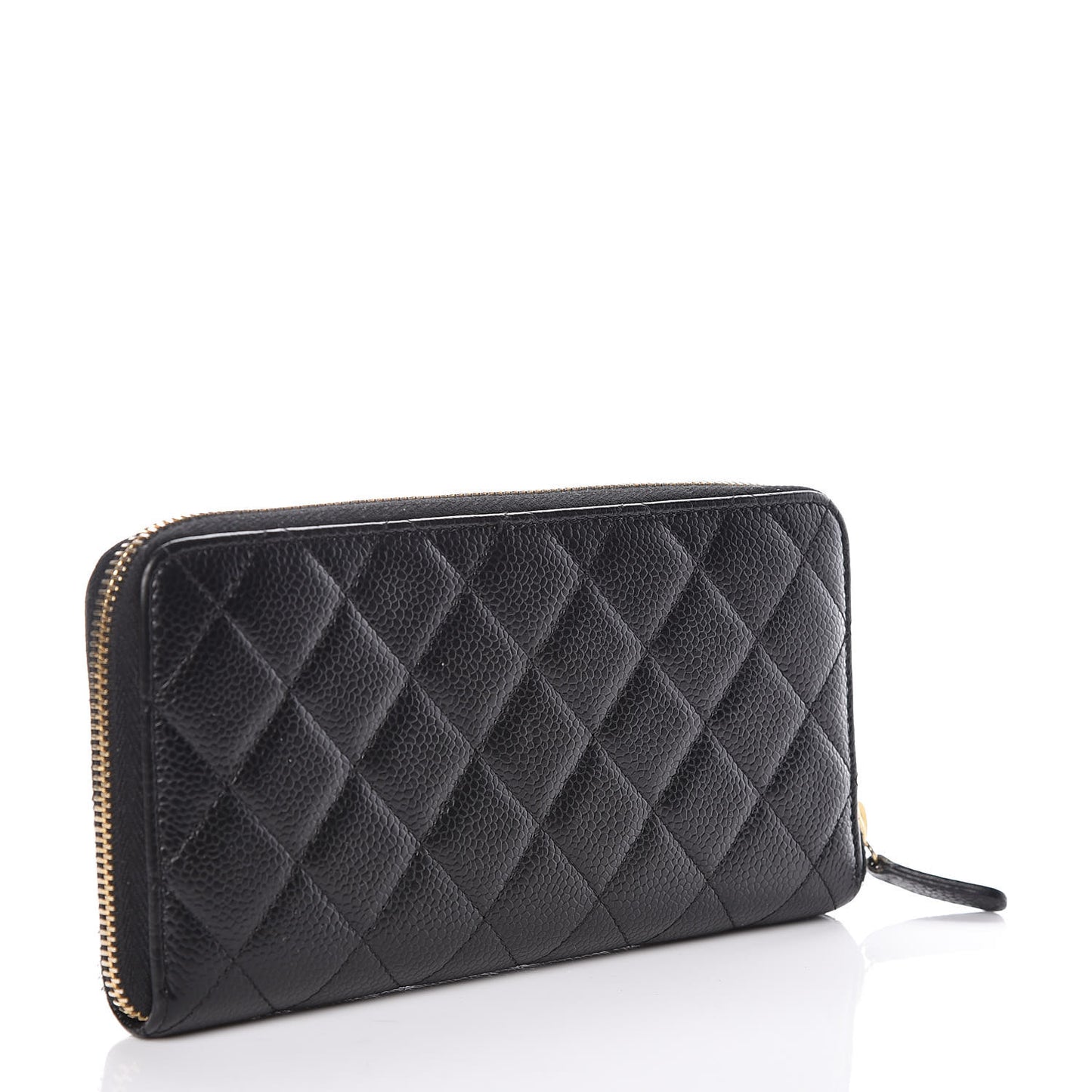 Caviar Quilted Large Gusset Zip Around Wallet Black