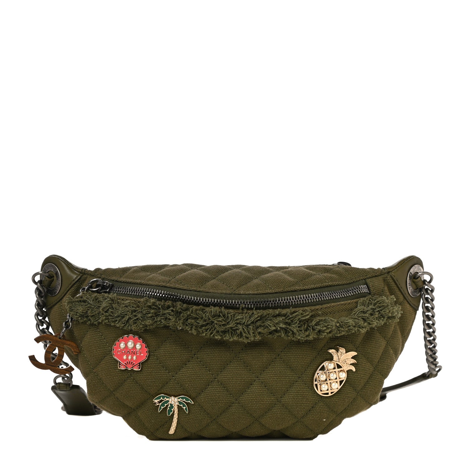Chanel Canvas Lambskin Quilted Coco Cuba Charms Waist Bag Khaki 1 of 11