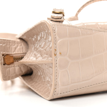 Balenciaga Shiny Supple Calfskin Crocodile Embossed Neo Classic Gold Hardware Nano City Crossbody Light Beige 8 of 9