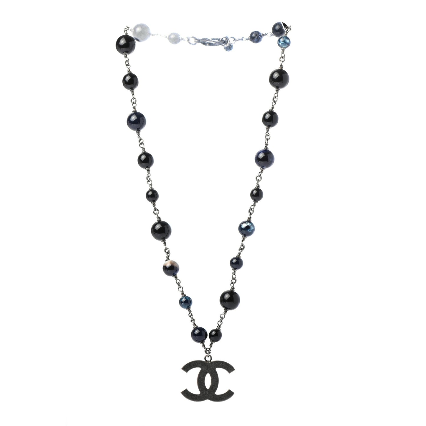 Ruthenium Beaded CC Short Necklace Black Blue
