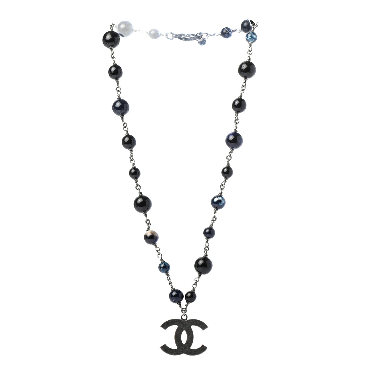 Chanel Ruthenium Beaded CC Short Necklace Black Blue 2 of 4