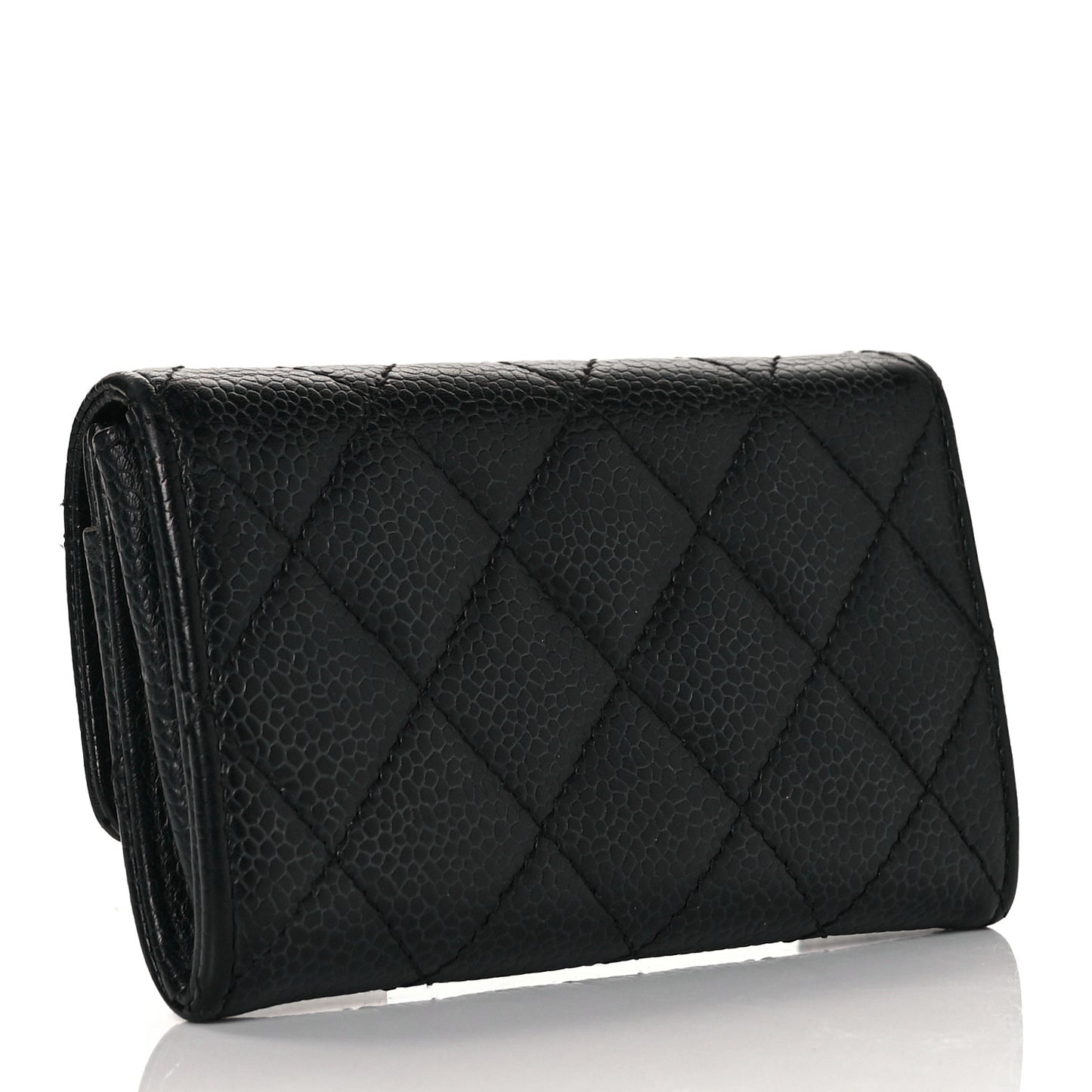 Caviar Quilted Flap Card Holder Black