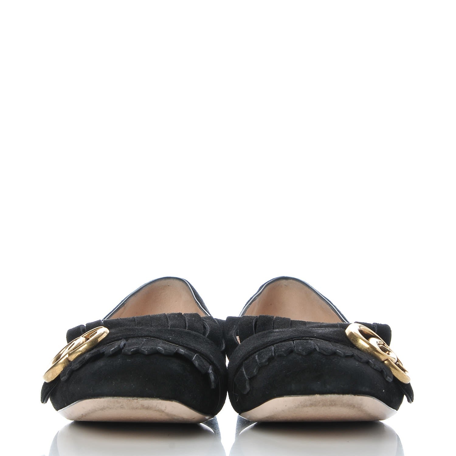 Gucci Kid Scamosciato GG Marmont Fringe Flats 37.5 Black 2 of 10